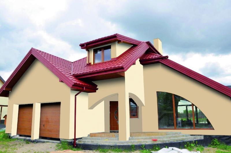 Elewacja do wiśniowego dachu