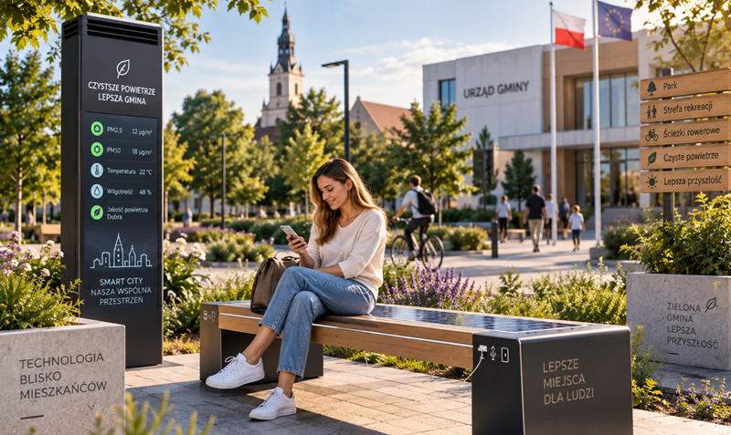 Inteligentna mała architektura w gminie: ławki fotowoltaiczne z USB, Wi-Fi i czujnikami smogu w praktyce